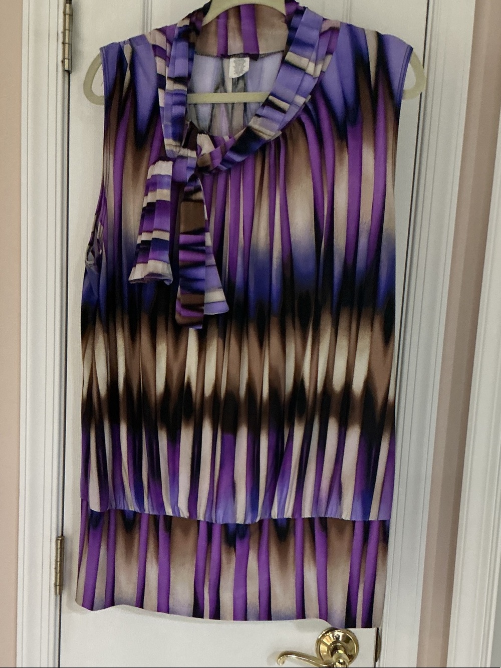 Dynamite Purple, Cream & Black Tie-Neck Sleeveless Tunic 3X